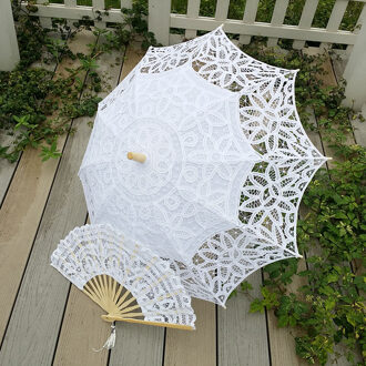 Handgemaakte Vintage Kant Handleiding Opening Bruiloft Paraplu Wit Parasol Paraplu Accessoires Voor Bruiloft Opknoping Douche Paraplu