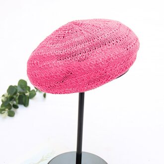 Handgemaakte Vrouwen Baretten Vrouwelijke Stro Hoeden Voor Lente Herfst Meisje Platte Cap Knit Zwarte Baret Voor Vrouw Beanie cap # PP2 heet roze