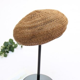 Handgemaakte Vrouwen Baretten Vrouwelijke Stro Hoeden Voor Lente Herfst Meisje Platte Cap Knit Zwarte Baret Voor Vrouw Beanie cap # PP2 khaki