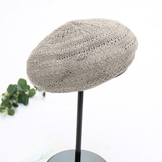 Handgemaakte Vrouwen Baretten Vrouwelijke Stro Hoeden Voor Lente Herfst Meisje Platte Cap Knit Zwarte Baret Voor Vrouw Beanie cap # PP2 licht grijs