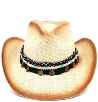 Handgemaakte Weave Stro Vrouwen Western Cowboy Hoed Met Kwastje Band Voor Lady Sombrero Hombre Cowgirl Jazz Caps Grootte 58 cm C3 BCO