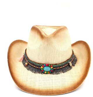 Handgemaakte Weave Stro Vrouwen Western Cowboy Hoed Met Kwastje Band Voor Lady Sombrero Hombre Cowgirl Jazz Caps Grootte 58 cm C4 BCP