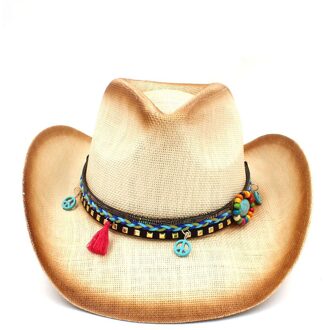 Handgemaakte Weave Stro Vrouwen Western Cowboy Hoed Met Kwastje Band Voor Lady Sombrero Hombre Cowgirl Jazz Caps Grootte 58 cm C5 BCQ