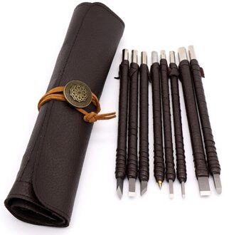 Handgereedschap Tungsten Staal Vleesmes Set Seal Stone Graver Belettering Graveren Tool Met Lederen Handvat Lederen Tas