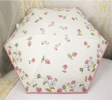 handgeschilderde Bloemen Half-fold Draagbare UV Telefoon Paraplu Zonnige Regen Kleine Donkerblauw Transparante Zonnebrandcrème Paraplu Roze