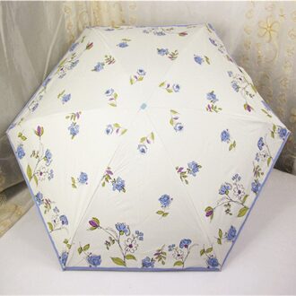 handgeschilderde Bloemen Half-fold Draagbare UV Telefoon Paraplu Zonnige Regen Kleine Donkerblauw Transparante Zonnebrandcrème Paraplu