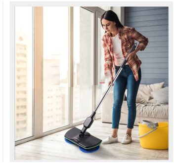 Handige Elektrische Mop Radio Motion Rotatie Cleaner Schaalbare Staaf 360 Graden Elektrische Veegmachine Voet Schakelaar Abs Lithium Batterij