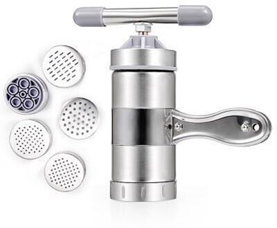 Handige Handleiding Keuken Pasta Noodle Maker Spaghetti Druk Pates Machine Groente Fruit Juicer Persmachine Rvs met 5stk Mold heads