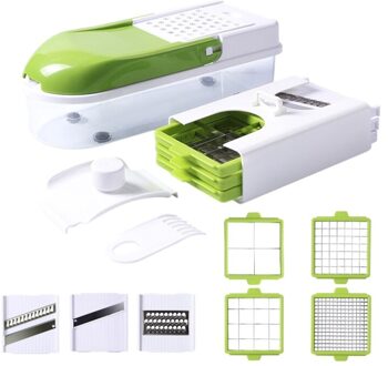 Handleiding Roestvrij Staal Slicer Groente Keuken Tool Multifunctionele Vervangbare Slice Groente Groente Cutter Groen + Wit
