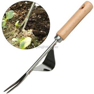 Handleiding Wieder Vork Metalen Hand Tuin Houten Handvat Graven Puller Wieden Tool Tuin Transplanteren Graven Gereedschappen