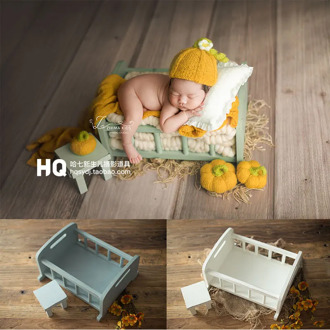 Handmade Newborn Photography Bed And Table Set Baby Photoshooting Props Infant Photo Studio Wood Crib Basket Accessories