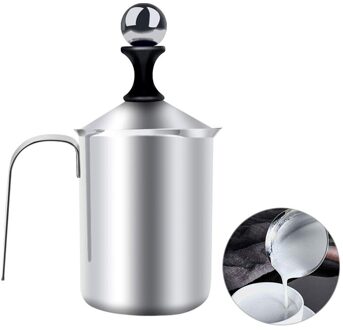 Handmatige Melkopschuimer Rvs Handpomp Creamer Dubbele Mesh Koffie Melkschuim Opschuimen Werper Schuim Foamer Cup Marker Jug 400ml