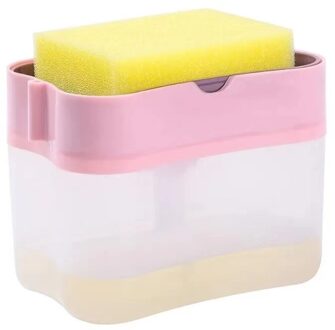 Handpers Zeepdispenser Met Spons Houder Reinigingsvloeistof Pomp Dispenser Container Thuis Badkamer Keuken Zeepdispenser Abs roze
