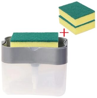 Handpers Zeepdispenser Met Spons Houder Reinigingsvloeistof Pomp Dispenser Container Thuis Badkamer Keuken Zeepdispenser Abs zilver 3