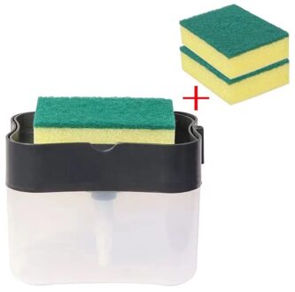 Handpers Zeepdispenser Met Spons Houder Reinigingsvloeistof Pomp Dispenser Container Thuis Badkamer Keuken Zeepdispenser Abs zwart 3