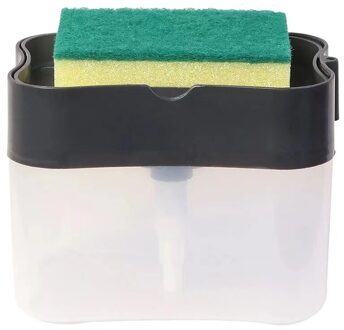 Handpers Zeepdispenser Met Spons Houder Reinigingsvloeistof Pomp Dispenser Container Thuis Badkamer Keuken Zeepdispenser Abs zwart