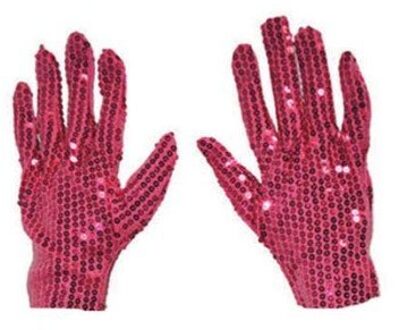 Handschoenen fuchsia pailletten Roze