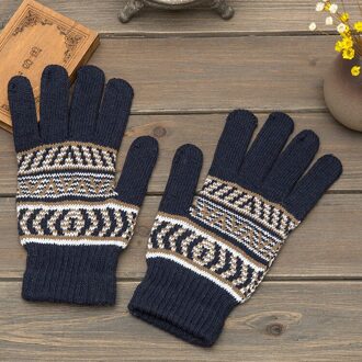 Handschoenen Mannen Gestreepte Eenvoudige Leisure Warm Breien Zachte Winter Outdoor Fiets Handschoen Heren Daily Volledige Vinger Wanten Chic marine