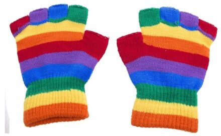 Handschoenen zonder vingers - regenboog kleuren - one size - voor volwassenen Multi