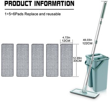 Handsfree Mop Met Emmer 360 Roterende Flat Mop Thuis Keuken Vloer Mop Lui Mops Huishoudelijke Schoonmaken Tool groen 6 rags