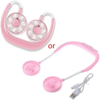 Handsfree Neck Band Opknoping Fan Usb Oplaadbare Dual Fan Mini Luchtkoeler 3 Speed Verstelbare Voor Zomer Outdoor gebruik roze