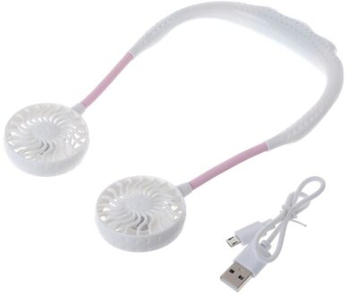 Handsfree Neck Band Opknoping Fan Usb Oplaadbare Dual Fan Mini Luchtkoeler 3 Speed Verstelbare Voor Zomer Outdoor gebruik wit