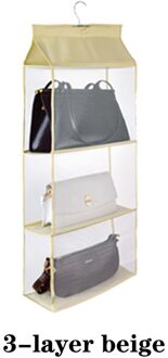 Handtas Drie-Dimensionale Opknoping Garderobe Opbergtas Gaas Mesh Handtas Opbergtas Drie-Dimensionale Opslag Opknoping Tas Beige 3 layers