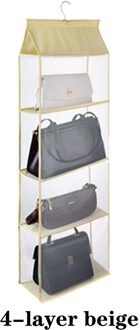 Handtas Drie-Dimensionale Opknoping Garderobe Opbergtas Gaas Mesh Handtas Opbergtas Drie-Dimensionale Opslag Opknoping Tas Beige 4 layers