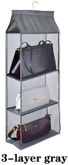 Handtas Drie-Dimensionale Opknoping Garderobe Opbergtas Gaas Mesh Handtas Opbergtas Drie-Dimensionale Opslag Opknoping Tas grijs 3 layers