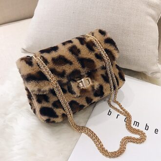 Handtas Luipaard Messenger Bags Mobiele Telefoon Zak Portemonnee Vrouwelijke Schoudertas Casual Satchel Faux Fur Crossbody Tassen Voor Vrouwen Bruin