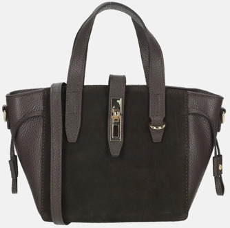 handtas suede/leer donkerbruin