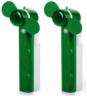 Handventilator - Set van 2x stuks - groen - waaier met waterverstruiver - 16 cm