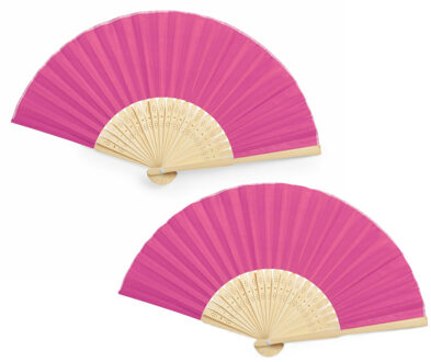 Handwaaier/spaanse waaier - 10x - fuchsia roze - bamboe/polyester - 38 x 21 cm - verkoeling/zomer