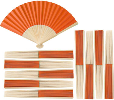 Handwaaier/spaanse waaier - 10x - oranje - bamboe/papier - 36 x 21 cm - verkoeling/zomer