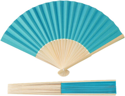 Handwaaier/spaanse waaier - 2x - blauw - bamboe/papier - 36 x 21 cm - verkoeling/zomer