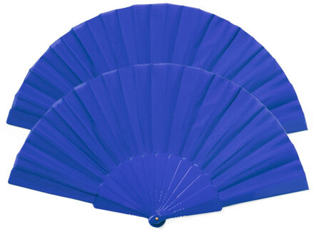 Handwaaier/spaanse waaier - 2x - blauw - RPET polyester - 41 x 23 cm - verkoeling/zomer