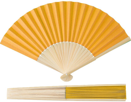 Handwaaier/spaanse waaier - 2x - geel - bamboe/papier - 36 x 21 cm - verkoeling/zomer