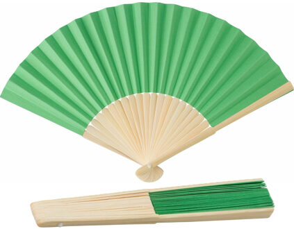 Handwaaier/spaanse waaier - 2x - groen - bamboe/papier - 36 x 21 cm - verkoeling/zomer