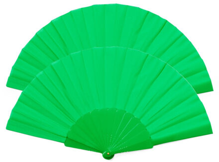 Handwaaier/spaanse waaier - 2x - groen - RPET polyester - 41 x 23 cm - verkoeling/zomer