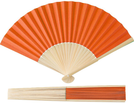 Handwaaier/spaanse waaier - 2x - oranje - bamboe/papier - 36 x 21 cm - verkoeling/zomer