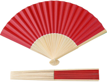 Handwaaier/spaanse waaier - 2x - rood - bamboe/papier - 36 x 21 cm - verkoeling/zomer