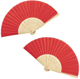 Handwaaier/spaanse waaier - 2x - rood - bamboe/polyester - 38 x 21 cm - verkoeling/zomer