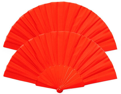 Handwaaier/spaanse waaier - 2x - rood - RPET polyester - 41 x 23 cm - verkoeling/zomer