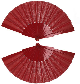 Handwaaier/spaanse waaier - 2x stuks - rood - polyester - Verkoeling in de zomer - 41 x 22 cm