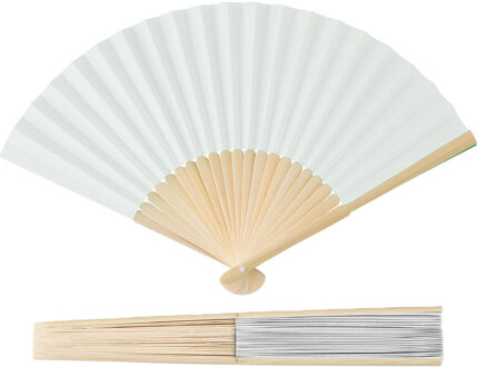 Handwaaier/spaanse waaier - 2x - wit - bamboe/papier - 36 x 21 cm - verkoeling/zomer