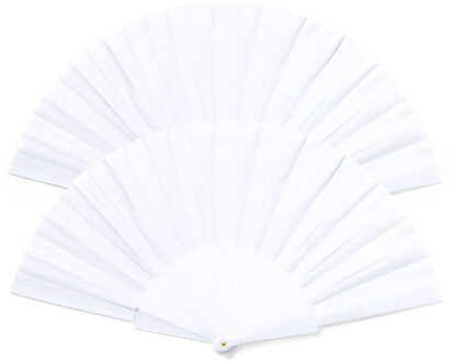 Handwaaier/spaanse waaier - 2x - wit - RPET polyester - 41 x 23 cm - verkoeling/zomer