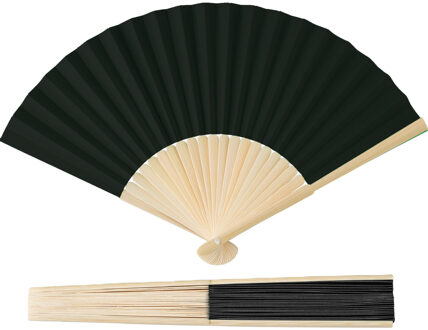 Handwaaier/spaanse waaier - 2x - zwart - bamboe/papier - 36 x 21 cm - verkoeling/zomer