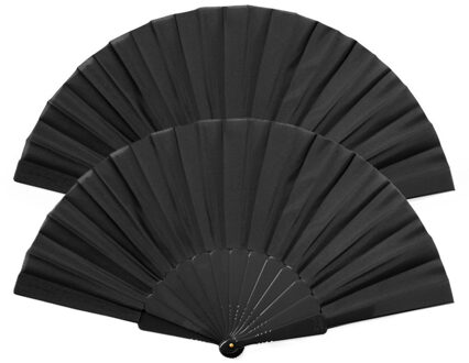 Handwaaier/spaanse waaier - 2x - zwart - RPET polyester - 41 x 23 cm - verkoeling/zomer