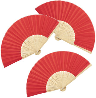 Handwaaier/spaanse waaier - 4x stuks - rood - bamboe/polyester - 38 x 21 cm - verkoeling/zomer