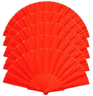 Handwaaier/spaanse waaier - 5x - rood - RPET polyester - 41 x 23 cm - verkoeling/zomer
